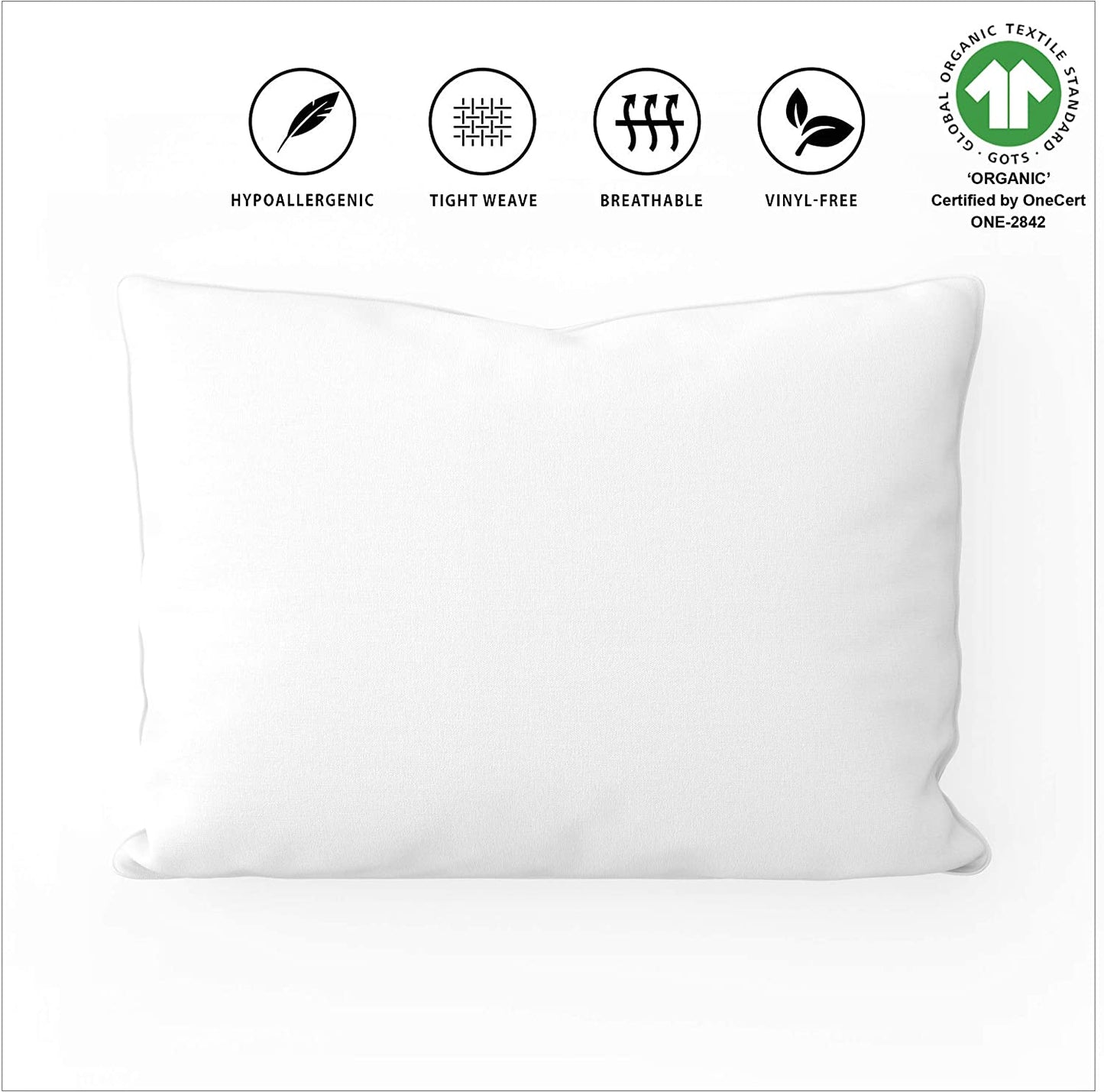Organic Pillow Protector (Set of 2) GOTS Certified Organic Cotton Pillow Cases Zippered Natural Breathable Safer Barrier Fits Queen Pillow (20X30, Bright White)