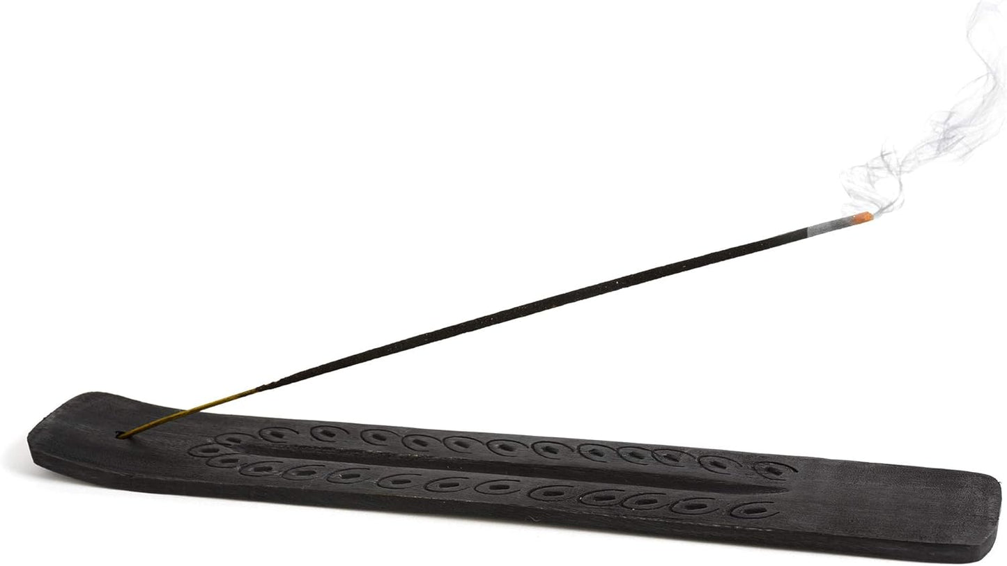 Wooden Incense Holder - Carved Wood Hand Painted - 10 Inches Long (Black)