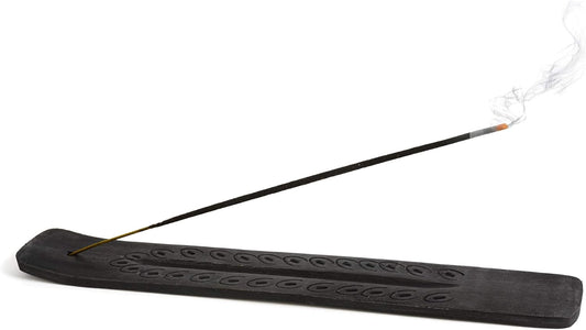Wooden Incense Holder - Carved Wood Hand Painted - 10 Inches Long (Black)