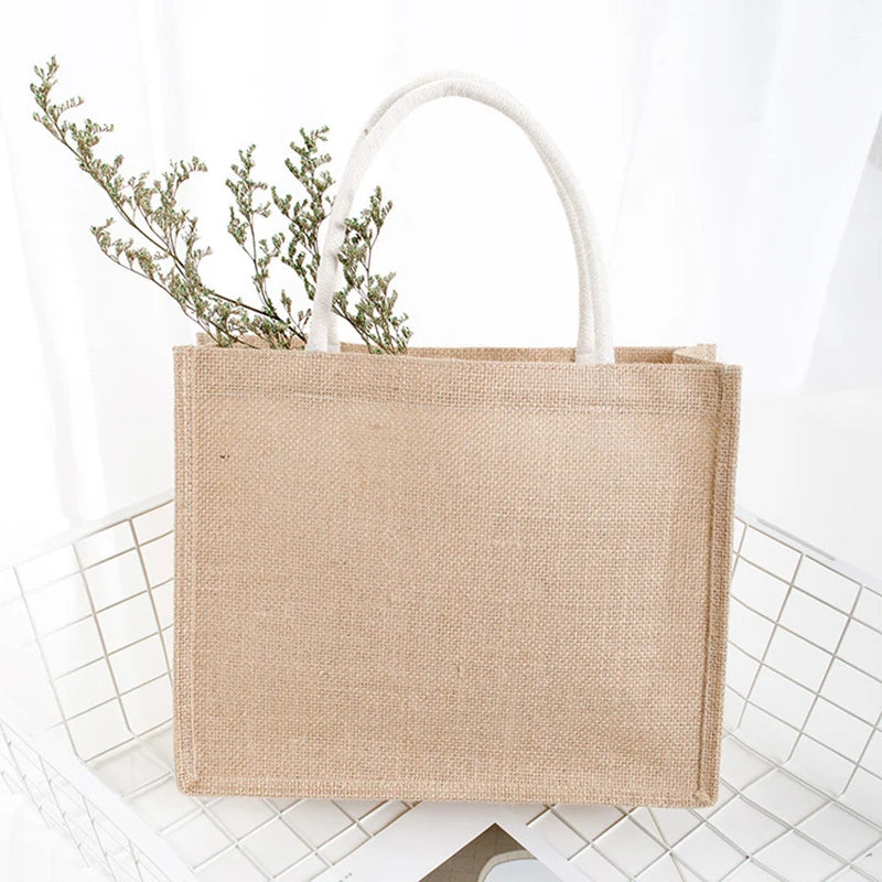 Portable Reusable Jute Shopping Bag Eco Friendly Burlap Large Capacity Handbag