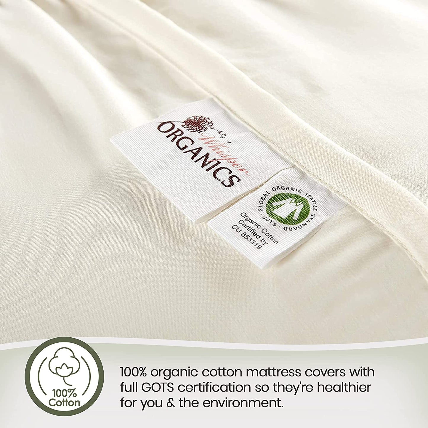 , 100% Organic Cotton Mattress Protector - Breathable Cooling Quilted Fitted Mattress Pad Cover, GOTS Certified - Ivory Color, 17" Deep Pocket (Full Bed Size)