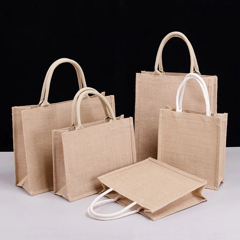 Portable Reusable Jute Shopping Bag Eco Friendly Burlap Large Capacity Handbag