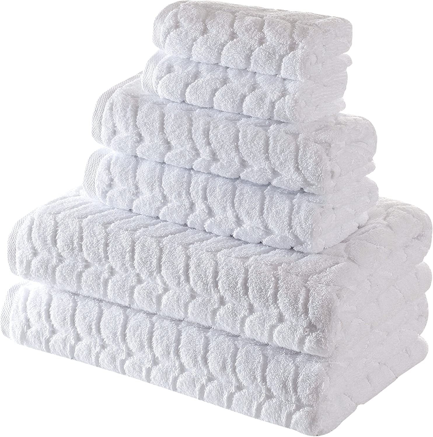 100% Turkish Cotton Jacquard Luxury Quick Dry Non-Gmo Ultra-Soft, Plush and Absorbent Luxury Durable Turkish Towels Set (White, 6 Pcs)