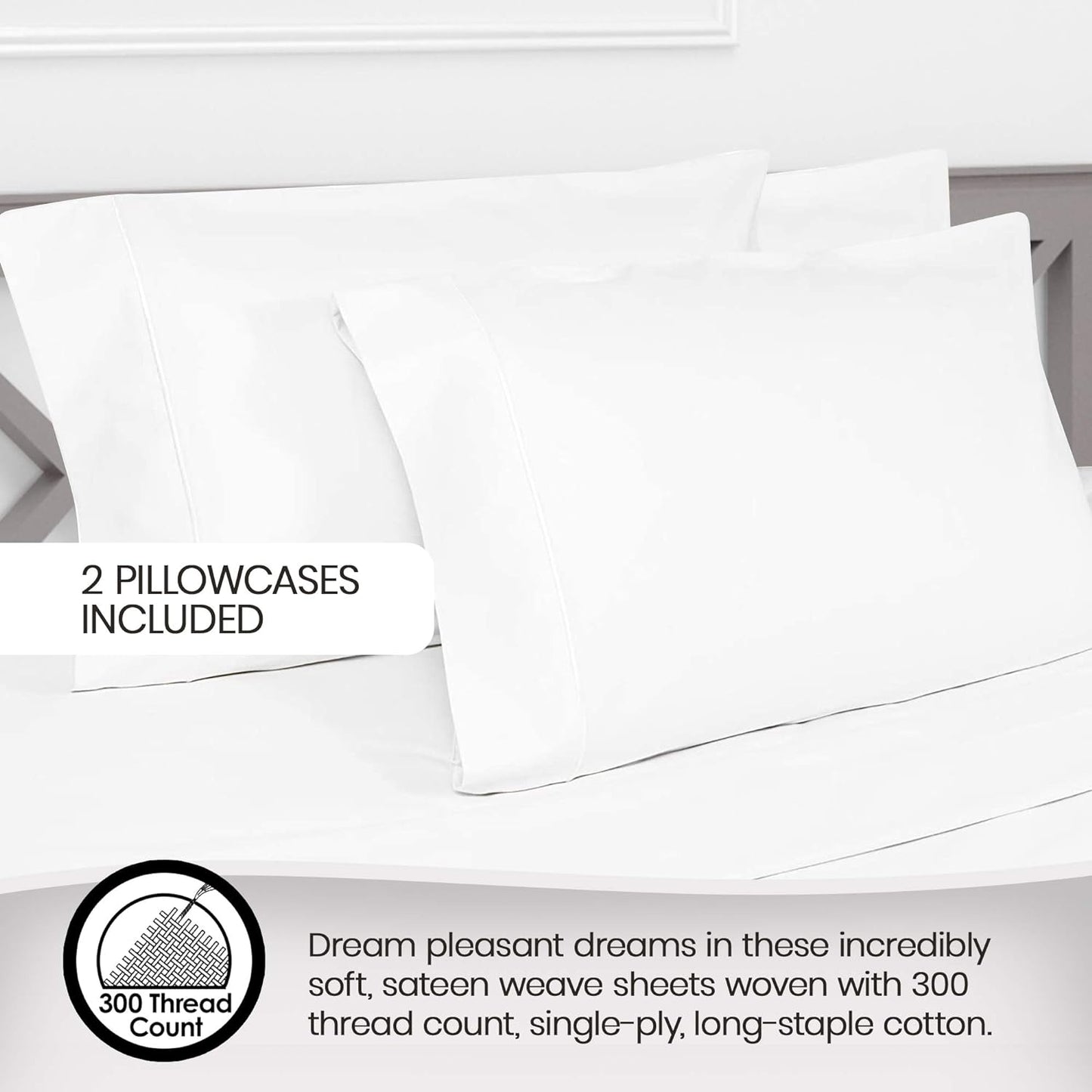 , 100% Organic Cotton Sheets - 300 Thread Count Bed Sheets Set - Premium Quality Sheets - Deep Pocket Sheet Set - GOTS Certified, White (Cal King Size)